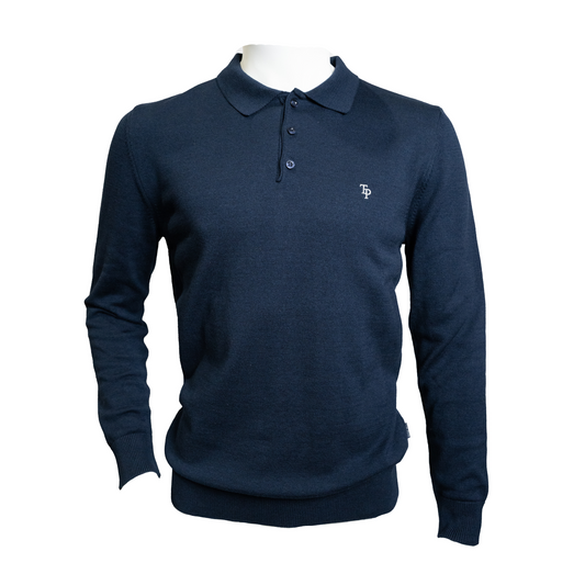 TP055K  Navy Knitted Long Sleeve Polo