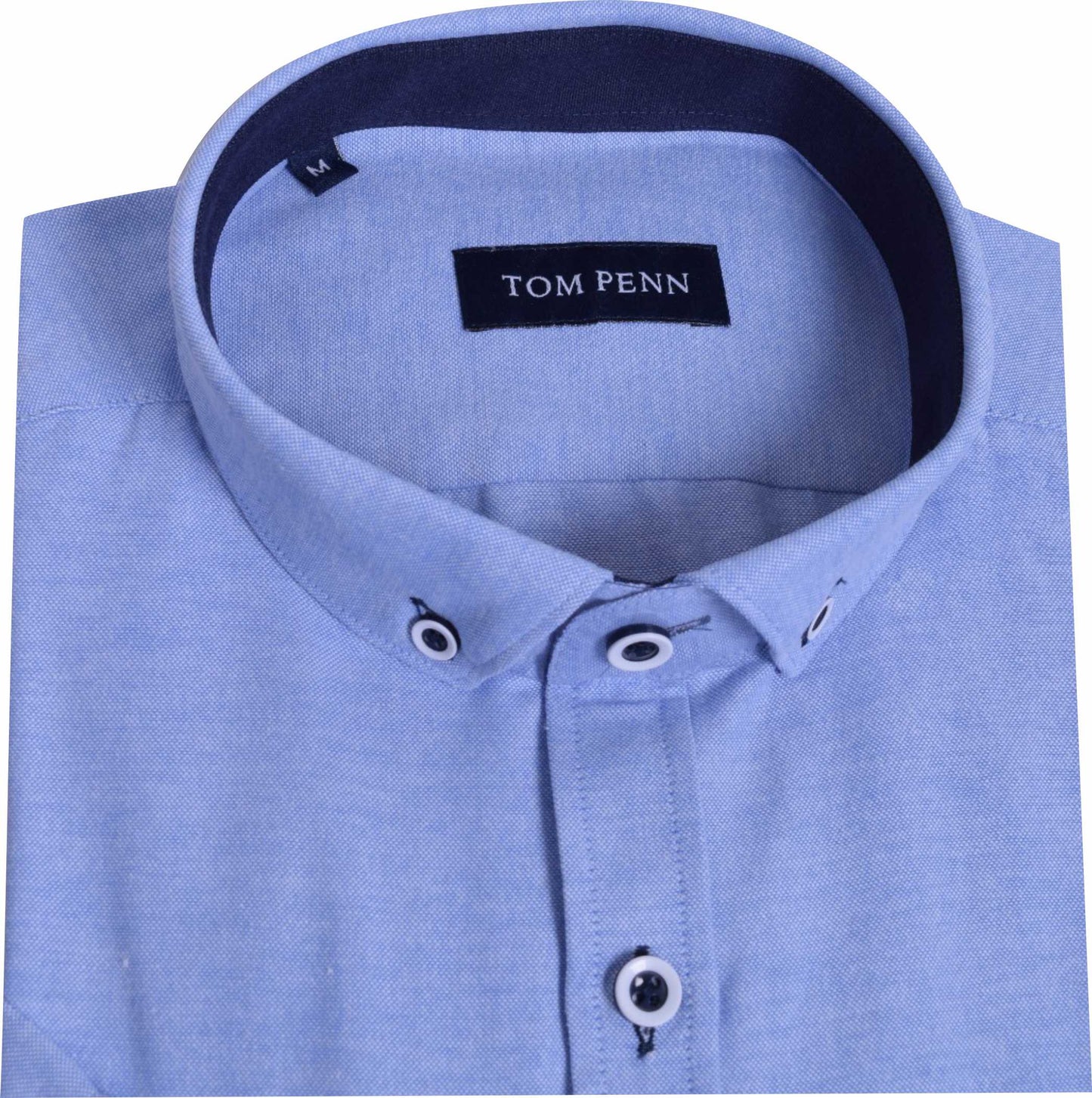 TP828 Blue Tom Penn Short Sleeve Oxford Shirt