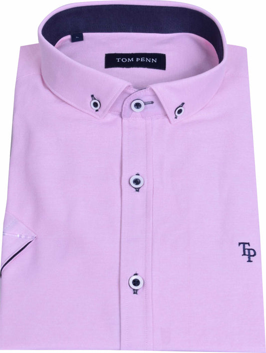 TP828 Pink Tom Penn Short Sleeve Oxford Shirt