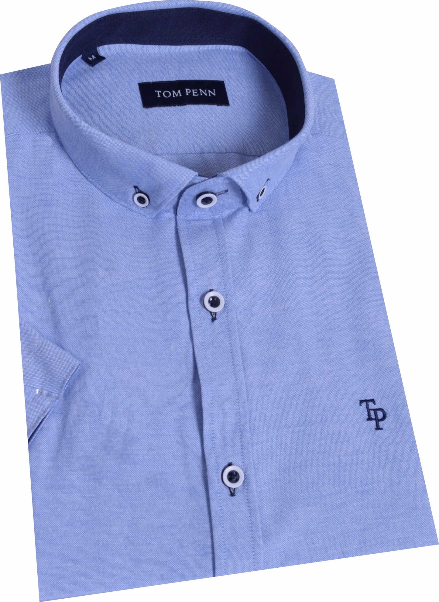 TP828 Blue Tom Penn Short Sleeve Oxford Shirt