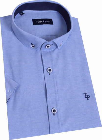 TP828 Blue Tom Penn Short Sleeve Oxford Shirt