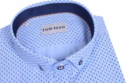 TP897 Tom Penn Blue Printed Short Sleeve Shirt