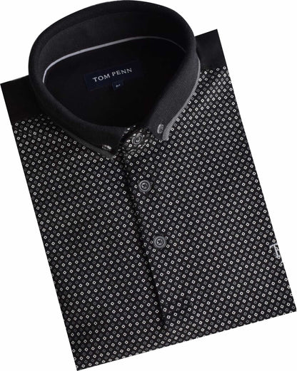 TPP975 Black Panel Print Polo