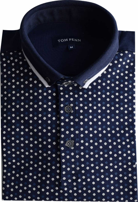 TPP978 Navy Panel Print Polo