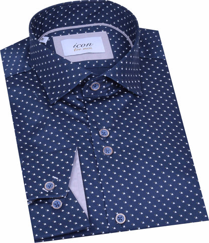 ICN074 Navy  Printed Shirt