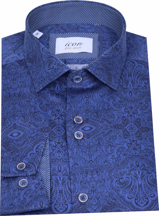 ICN090 Navy paisley Shirt