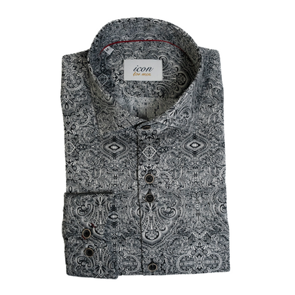 ICN089 Black & White Paisley Print Shirt