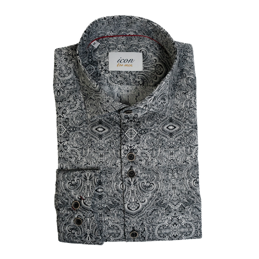 ICN089 Black & White Paisley Print Shirt