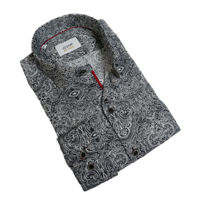 ICN089 Black & White Paisley Print Shirt