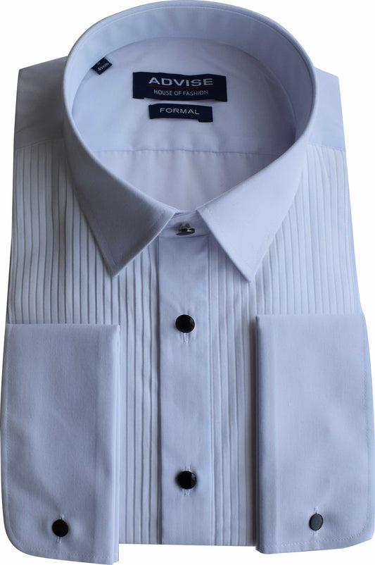 MS007 Formal Fit Tux Pleated front White Shirt