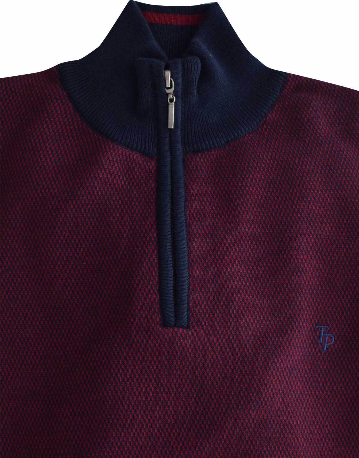 TP056K Ny. Red Textured 1/4 Zip knit