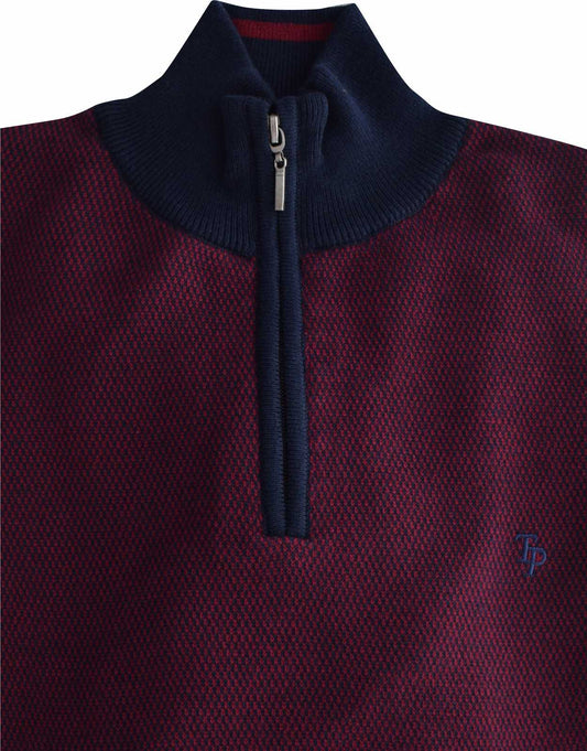 TP056K Ny. Red Textured 1/4 Zip knit