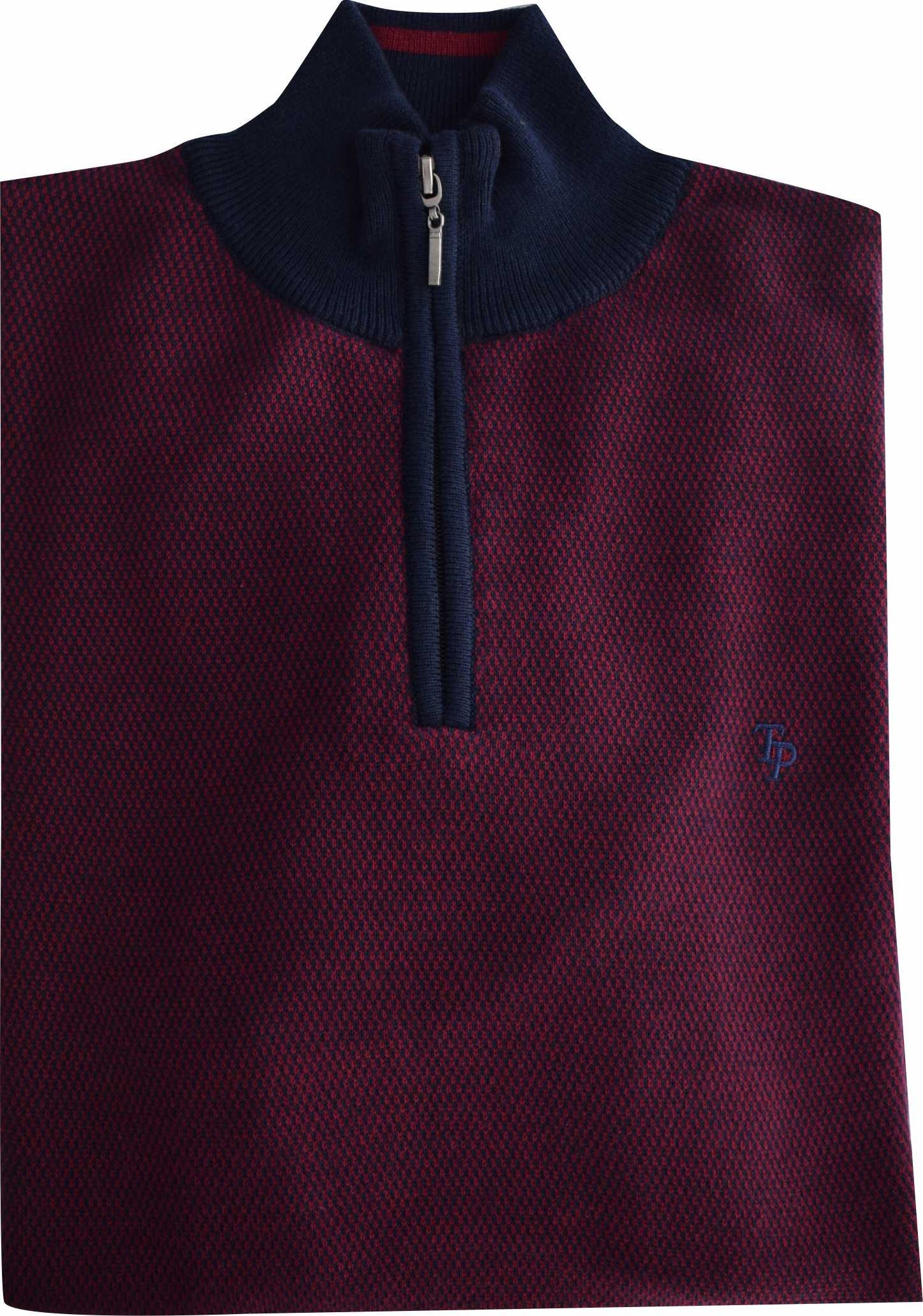 TP056K Ny. Red Textured 1/4 Zip knit