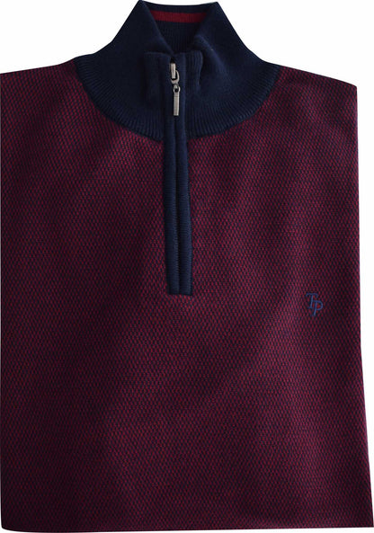 TP056K Ny. Red Textured 1/4 Zip knit