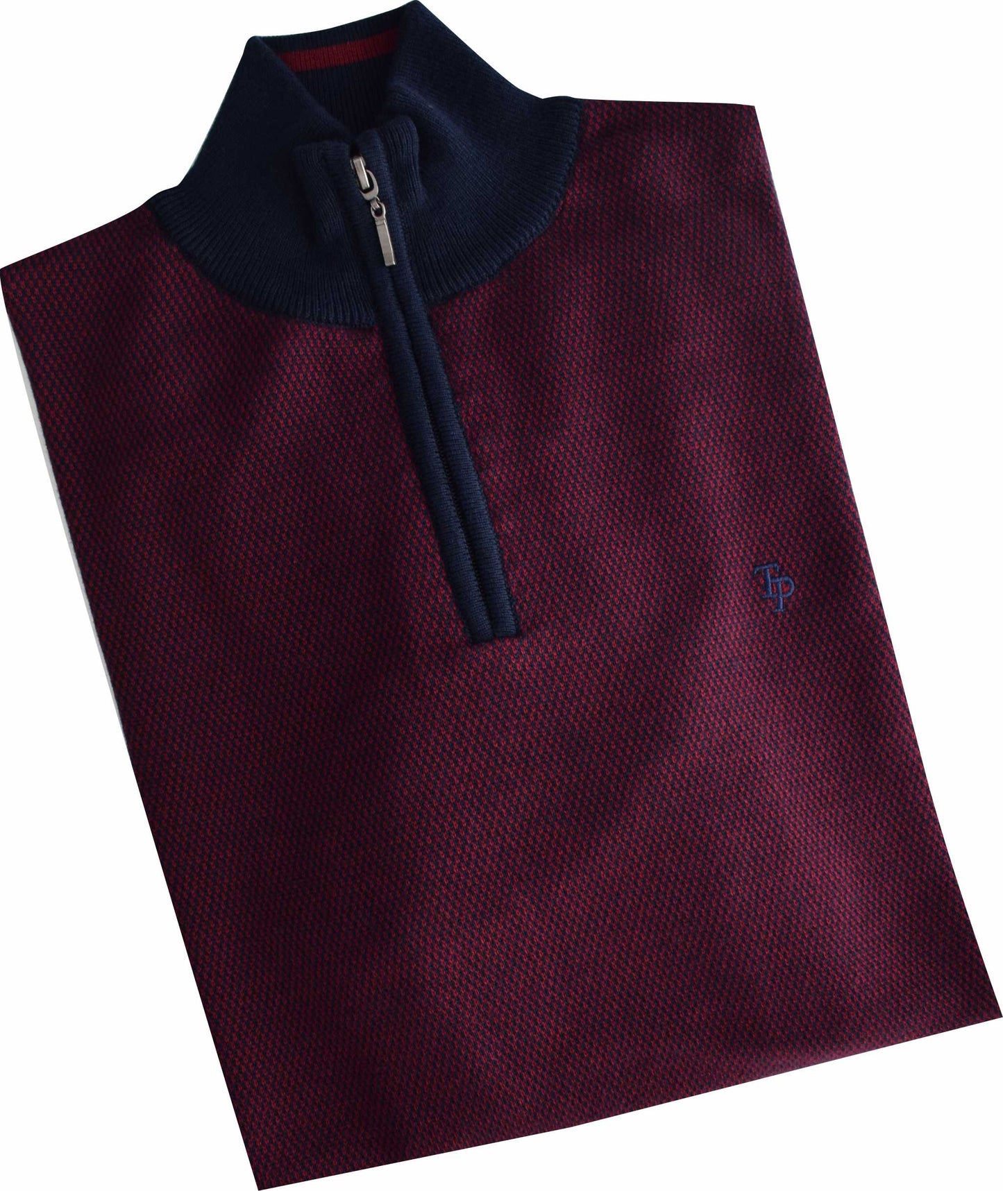 TP056K Ny. Red Textured 1/4 Zip knit