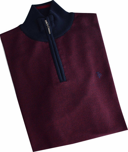 TP056K Ny. Red Textured 1/4 Zip knit