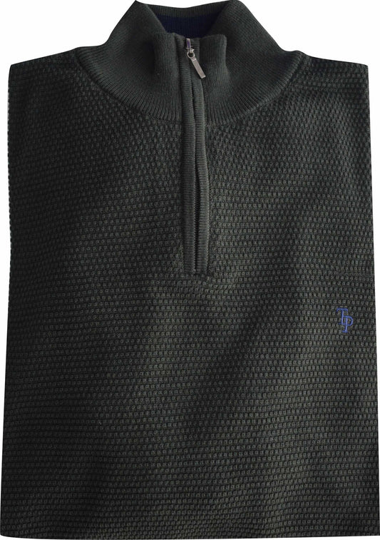 TP065K DK Khaki 1/4 Zip waffle Knit