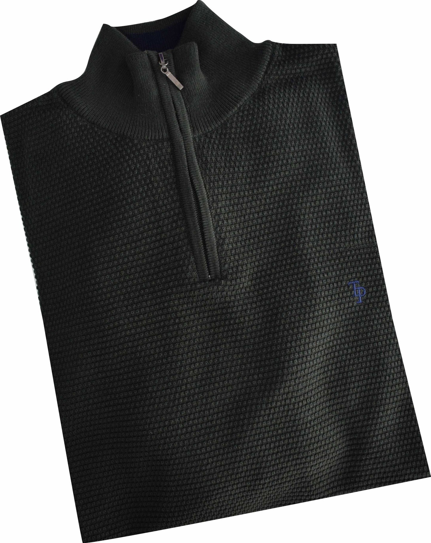 TP065K DK Khaki 1/4 Zip waffle Knit