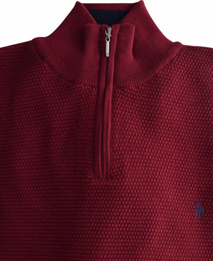 TP065K DK Red 1/4 Zip waffle Knit