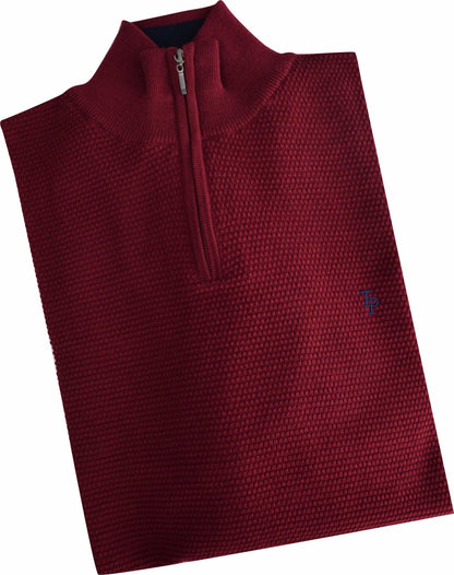 TP065K DK Red 1/4 Zip waffle Knit
