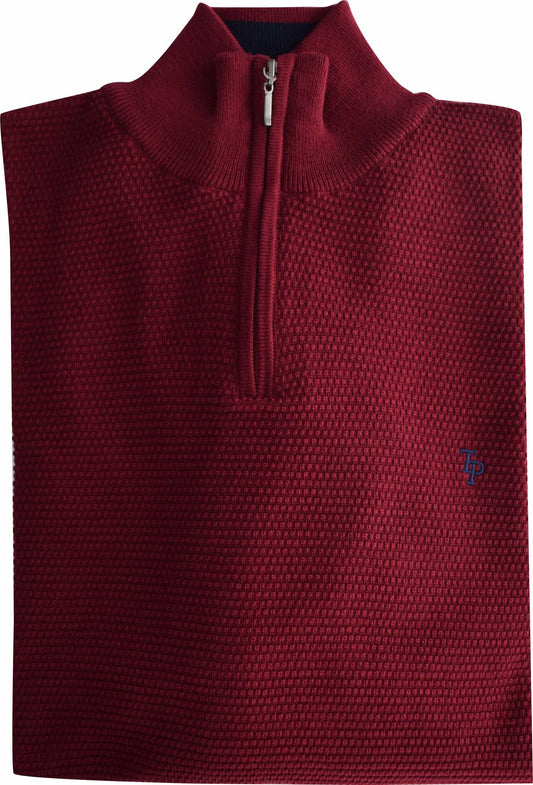 TP065K DK Red 1/4 Zip waffle Knit