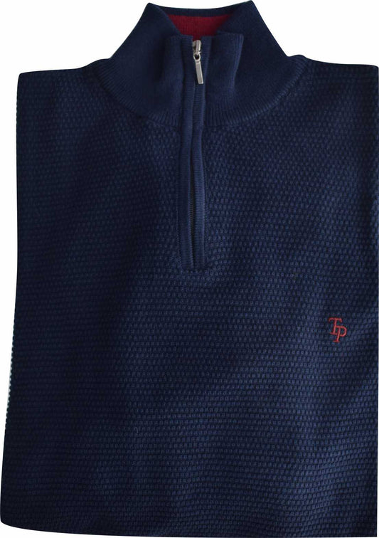 TP065K Navy 1/4 Zip waffle Knit