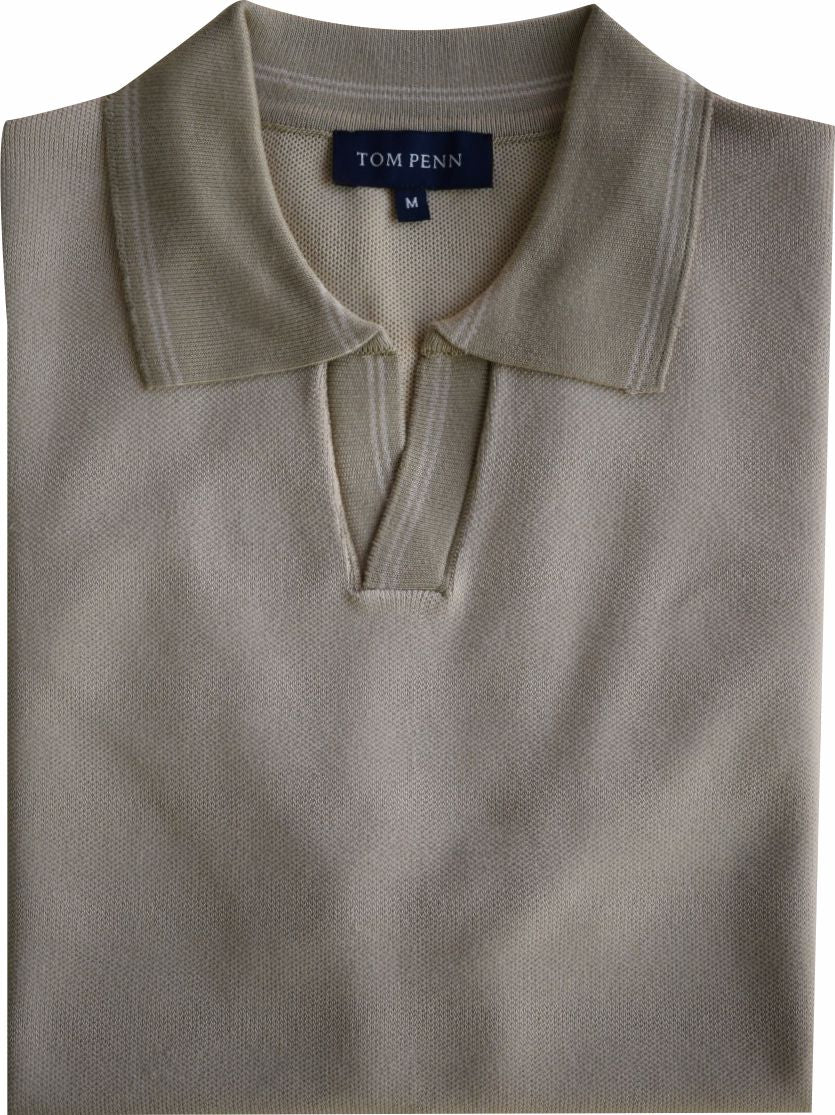 TP078K Tom Penn DK. Cream Cuban Collar Polo