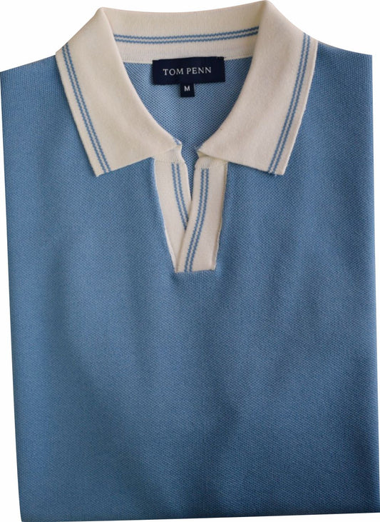 TP078K Tom Penn blue Cuban Collar Polo
