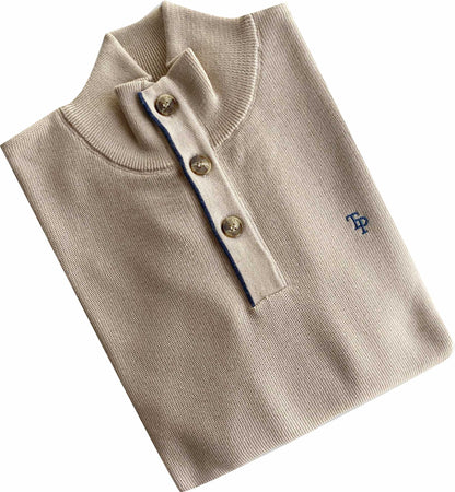 TP084K Beige 3 Button Knit