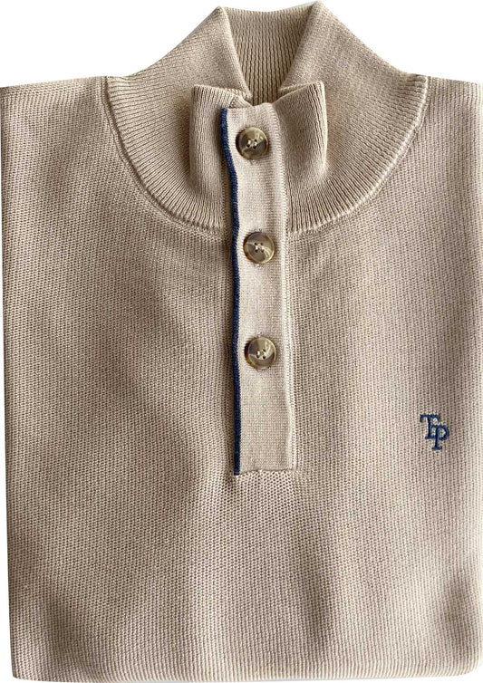 TP084K Beige 3 Button Knit