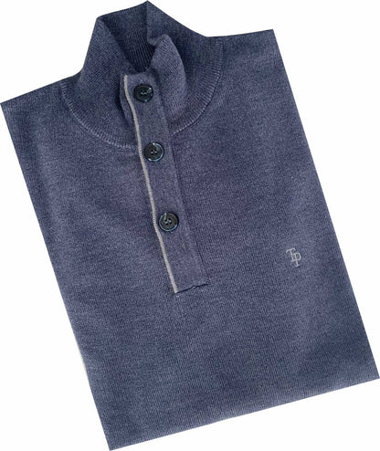 TP084K Indigo 3 Button Knit
