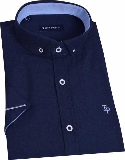 TP828 Navy Tom Penn Short Sleeve Oxford Shirt