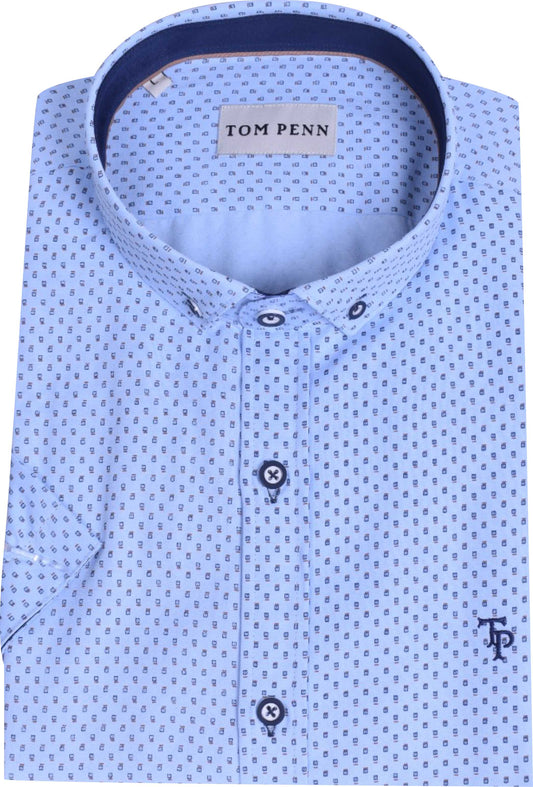TP897 Tom Penn Blue Printed Short Sleeve Shirt