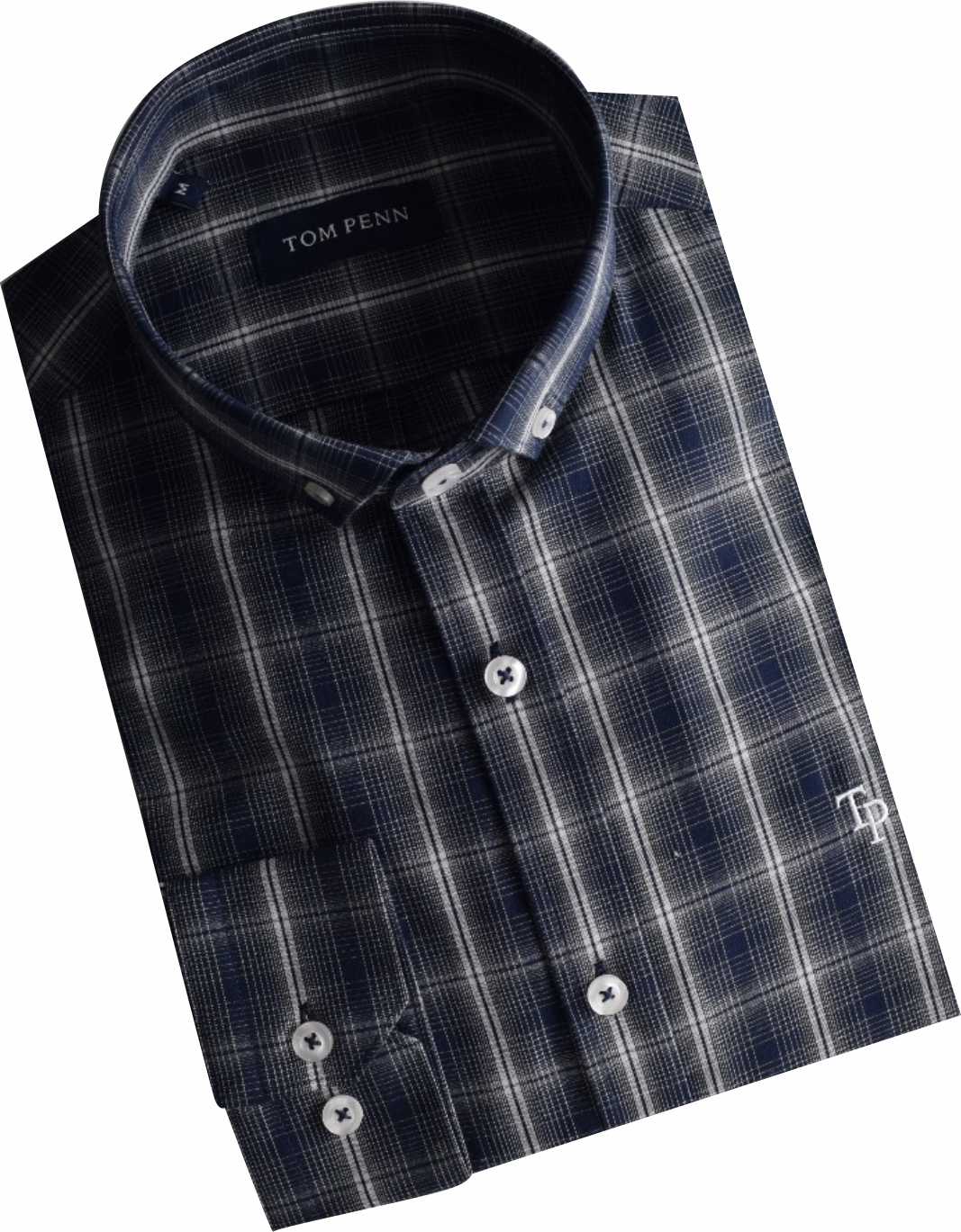 TP938 New Tom Penn Navy / Grey Check Shirt.