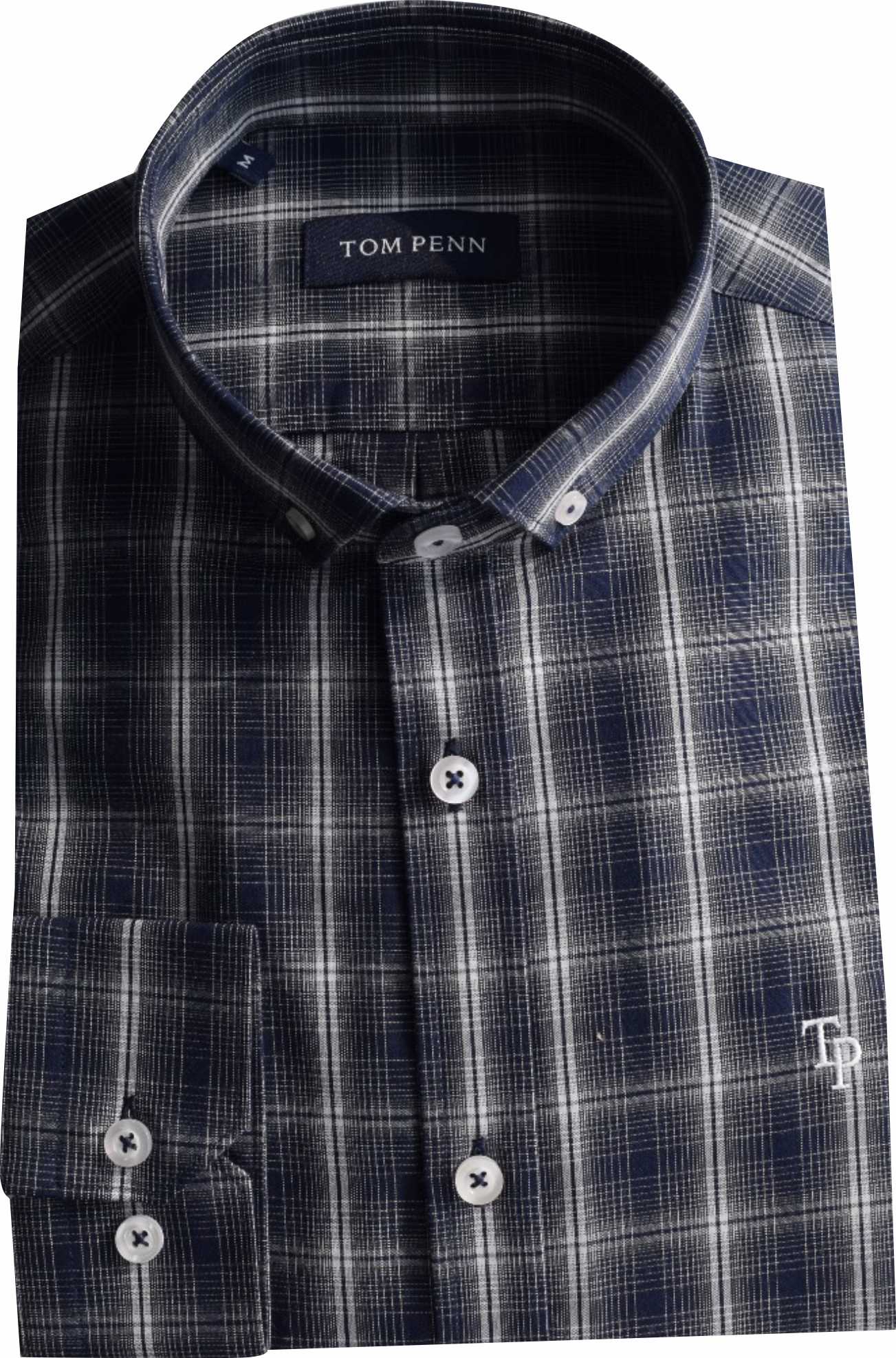 TP938 New Tom Penn Navy / Grey Check Shirt.
