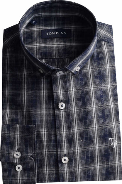 TP938 New Tom Penn Navy / Grey Check Shirt.