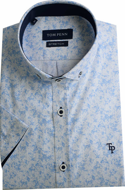 TP942 Blue Printed Short Sleeve Shirt