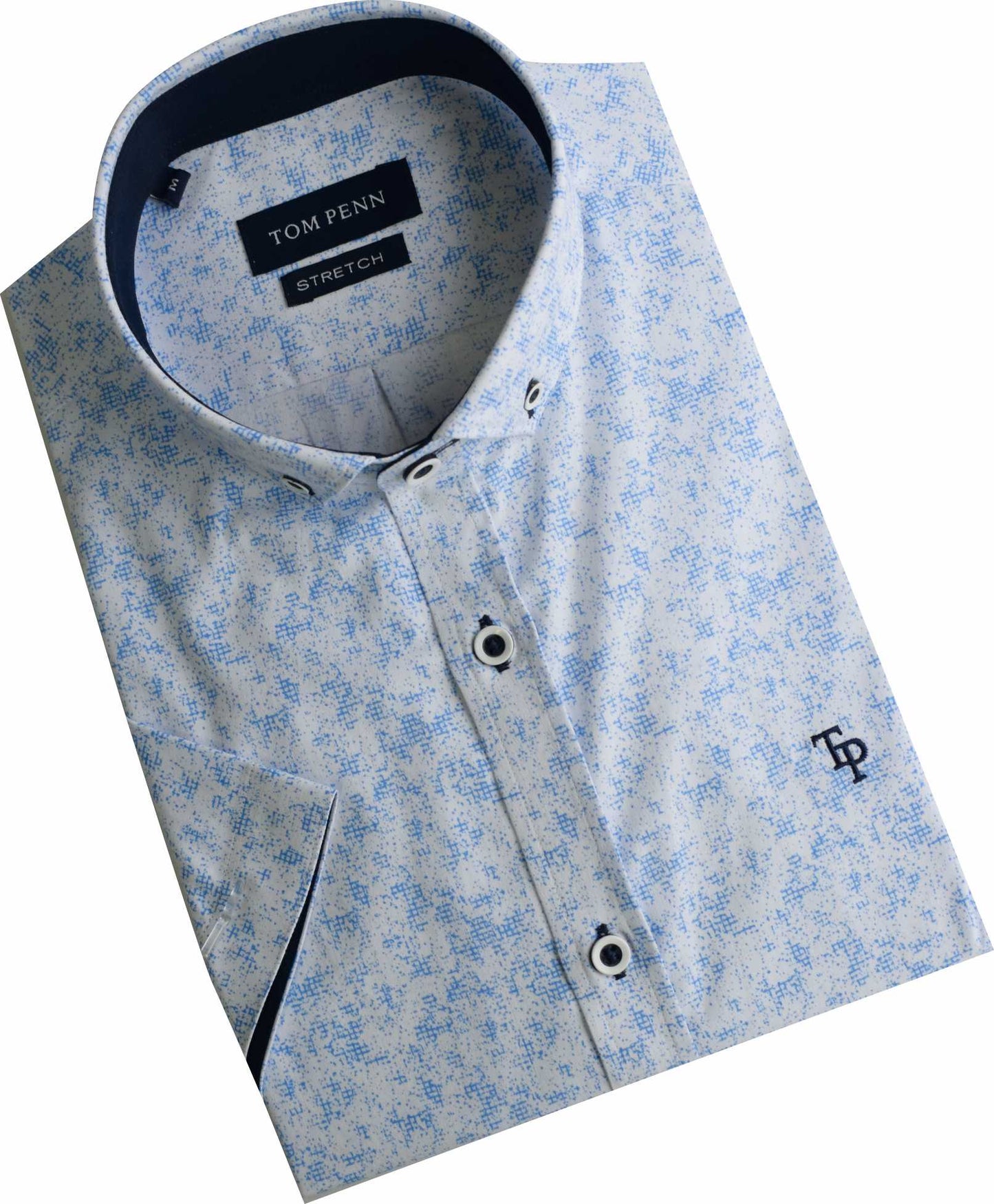 TP942 Blue Printed Short Sleeve Shirt
