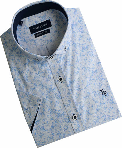 TP942 Blue Printed Short Sleeve Shirt
