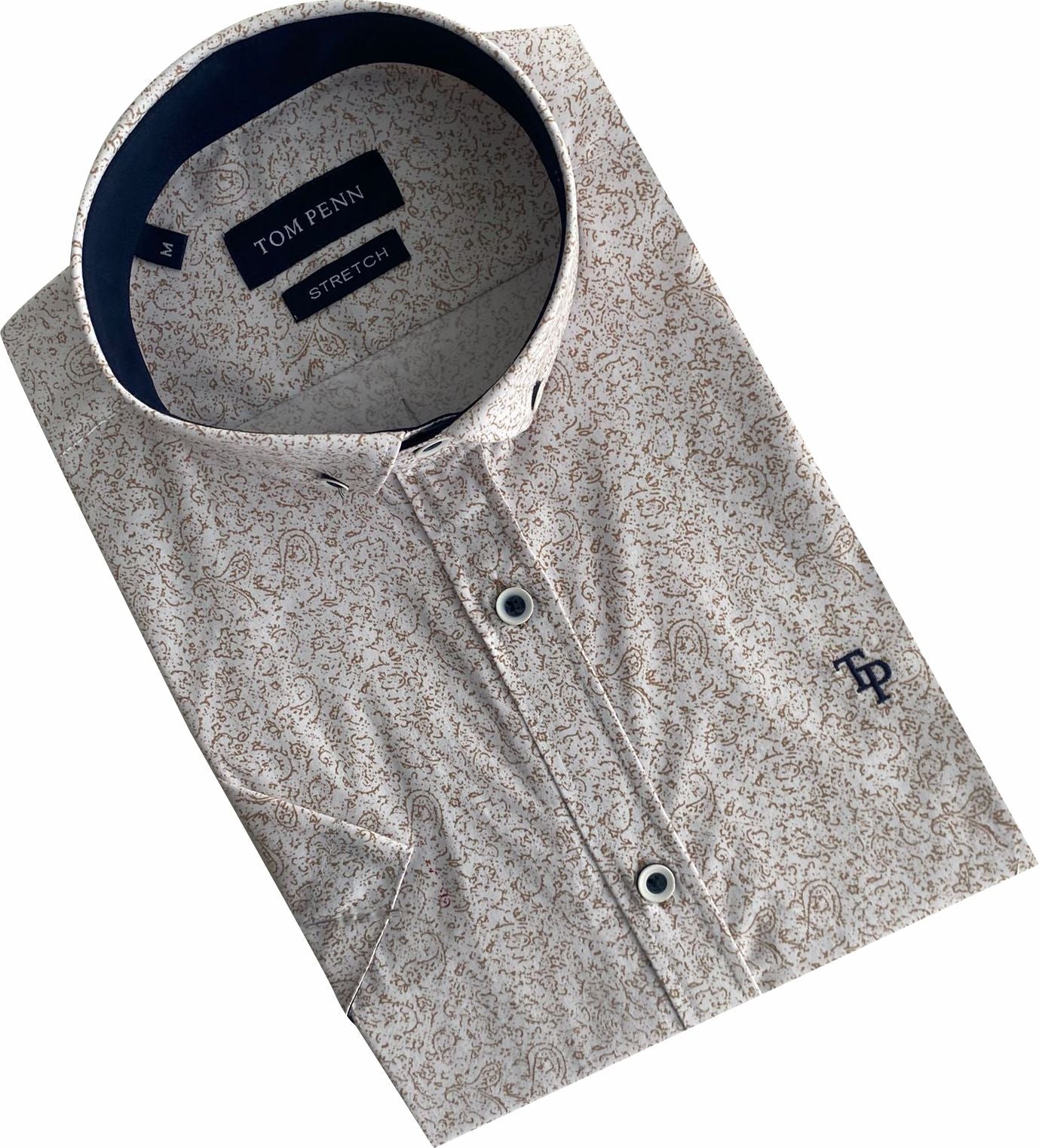 TP944 Tan Printed Short Sleeve Shirt