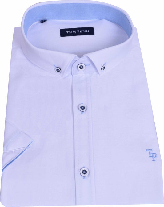 TP828 White Tom Penn Short Sleeve Oxford Shirt