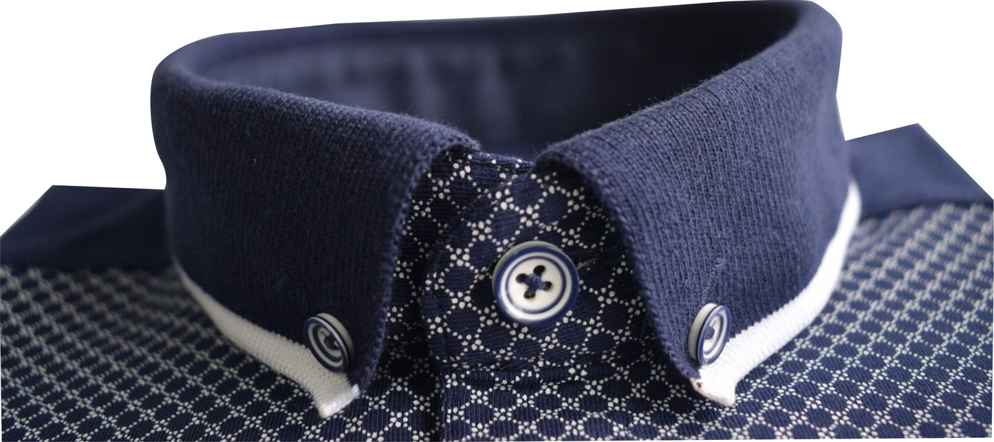 TPP974 Navy Panel Print Polo