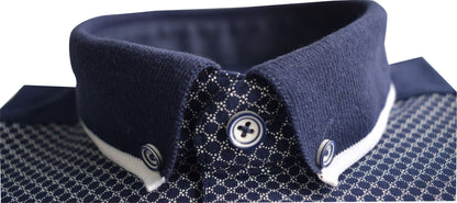 TPP974 Navy Panel Print Polo