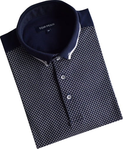 TPP974 Navy Panel Print Polo