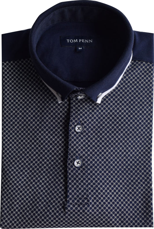TPP974 Navy Panel Print Polo