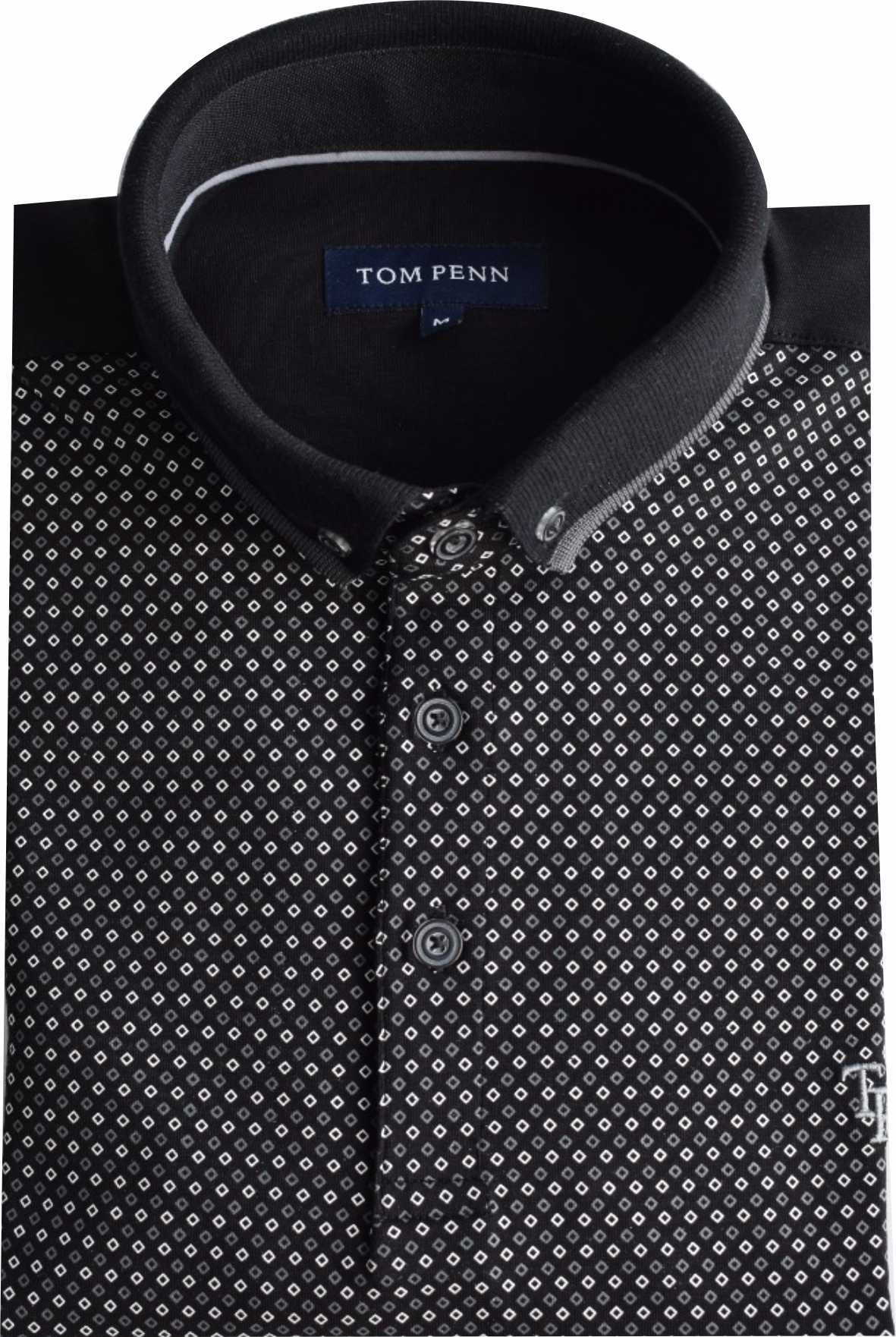 TPP975 Black Panel Print Polo