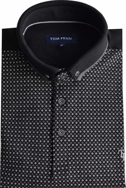 TPP975 Black Panel Print Polo