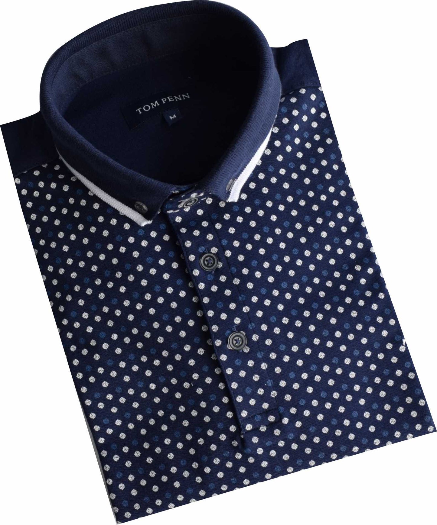 TPP978 Navy Panel Print Polo