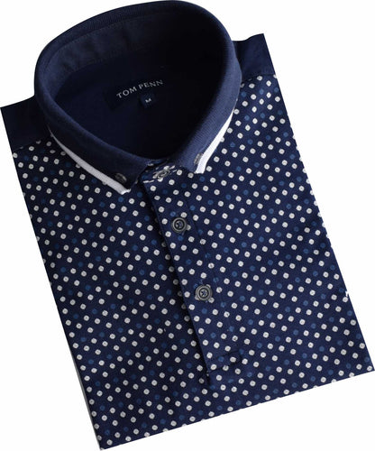 TPP978 Navy Panel Print Polo