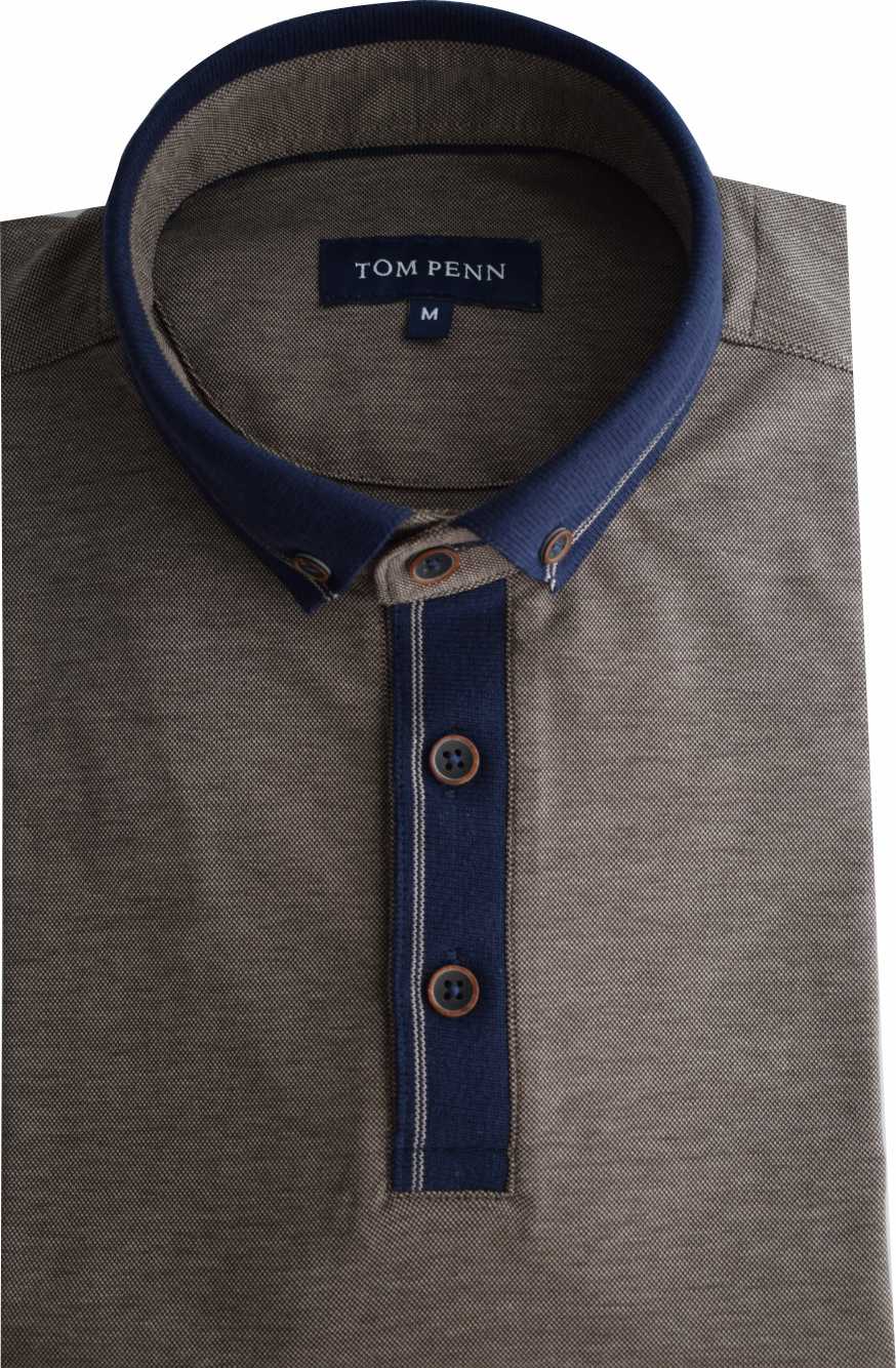 TPP981 Tan Tom Penn Knitted collar Polo